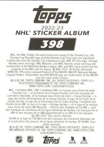 2022-23 Topps NHL Sticker Collection #398 Tomas Hertl Back