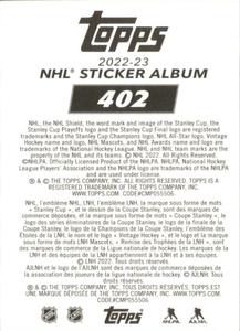 2022-23 Topps NHL Sticker Collection #402 James Reimer Back