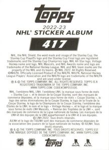 2022-23 Topps NHL Sticker Collection #417 Alexander Wennberg Back