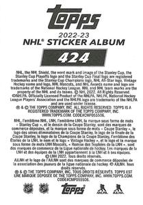 2022-23 Topps NHL Sticker Collection #424 Matty Beniers Back