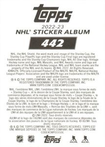 2022-23 Topps NHL Sticker Collection #442 Ville Husso Back