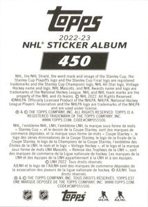 2022-23 Topps NHL Sticker Collection #450 Andrei Vasilevskiy Back