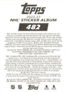 2022-23 Topps NHL Sticker Collection #482 Brock Boeser Back