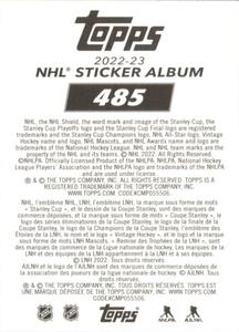 2022-23 Topps NHL Sticker Collection #485 Bo Horvat Back