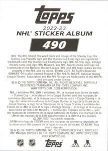 2022-23 Topps NHL Sticker Collection #490 Tyler Myers Back