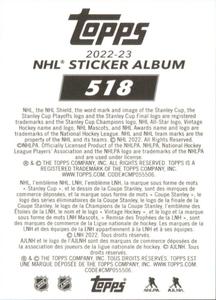 2022-23 Topps NHL Sticker Collection #518 Tom Wilson Back