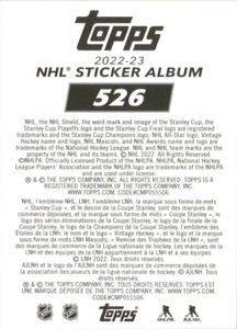 2022-23 Topps NHL Sticker Collection #526 Vitek Vanecek Back