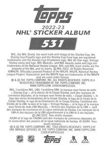 2022-23 Topps NHL Sticker Collection #531 Blake Wheeler Back