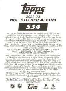 2022-23 Topps NHL Sticker Collection #534 Paul Stastny Back