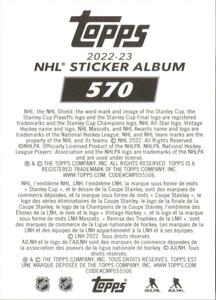 2022-23 Topps NHL Sticker Collection #570 Matthew Tkachuk Back