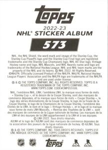 2022-23 Topps NHL Sticker Collection #573 Logan Couture Back