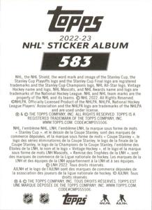 2022-23 Topps NHL Sticker Collection #583 Jordan Kyrou Back