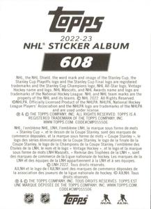 2022-23 Topps NHL Sticker Collection #608 Spencer Knight Back