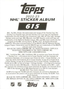 2022-23 Topps NHL Sticker Collection #615 Alex Nedeljkovic Back