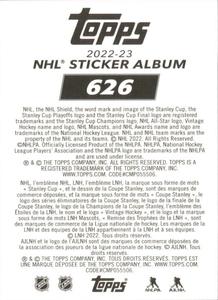 2022-23 Topps NHL Sticker Collection #626 Auston Matthews Back