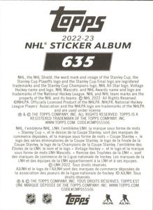 2022-23 Topps NHL Sticker Collection #635 Chris Kreider Back