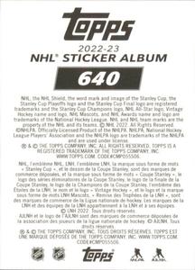 2022-23 Topps NHL Sticker Collection #640 Matthew Tkachuk Back