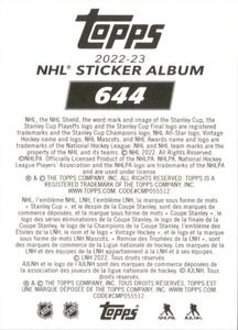 2022-23 Topps NHL Sticker Collection #644 Kirill Kaprizov Back
