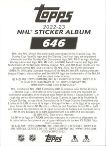 2022-23 Topps NHL Sticker Collection #646 Vladimir Tarasenko Back