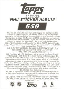 2022-23 Topps NHL Sticker Collection #650 Filip Forsberg Back