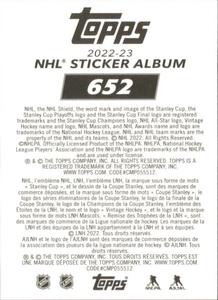 2022-23 Topps NHL Sticker Collection #652 Peyton Krebs Back