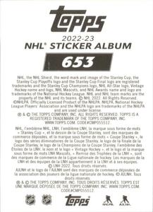 2022-23 Topps NHL Sticker Collection #653 Auston Matthews Back