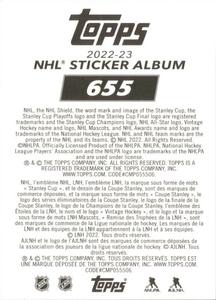 2022-23 Topps NHL Sticker Collection #655 Jack Hughes Back