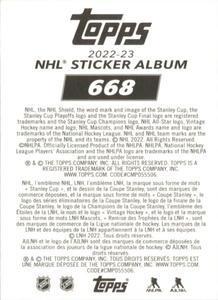 2022-23 Topps NHL Sticker Collection #668 David Pastrnak Back