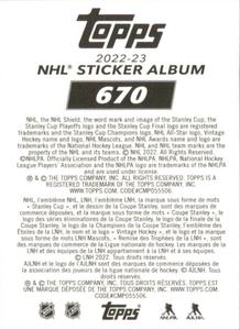 2022-23 Topps NHL Sticker Collection #670 Mitch Marner Back