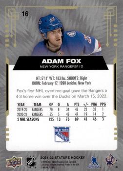 2021-22 Upper Deck Stature #16 Adam Fox Back
