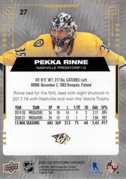 2021-22 Upper Deck Stature #27 Pekka Rinne Back