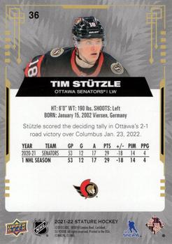 2021-22 Upper Deck Stature #36 Tim Stutzle Back