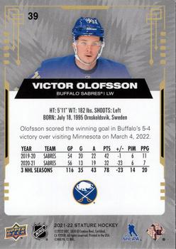 2021-22 Upper Deck Stature #39 Victor Olofsson Back