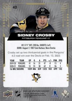 2021-22 Upper Deck Stature #40 Sidney Crosby Back