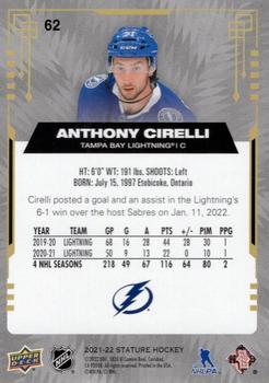 2021-22 Upper Deck Stature #62 Anthony Cirelli Back