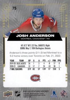 2021-22 Upper Deck Stature #75 Josh Anderson Back