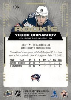 2021-22 Upper Deck Stature #106 Yegor Chinakhov Back