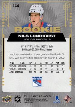 2021-22 Upper Deck Stature #144 Nils Lundkvist Back