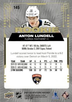 2021-22 Upper Deck Stature #145 Anton Lundell Back