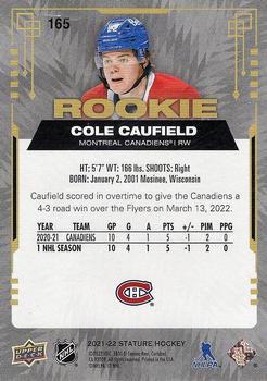 2021-22 Upper Deck Stature #165 Cole Caufield Back