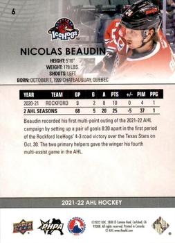 2021-22 Upper Deck AHL - Exclusives #6 Nicolas Beaudin Back