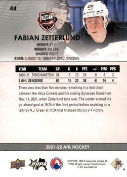 2021-22 Upper Deck AHL - Exclusives #44 Fabian Zetterlund Back