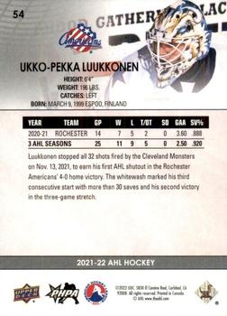 2021-22 Upper Deck AHL - Exclusives #54 Ukko-Pekka Luukkonen Back