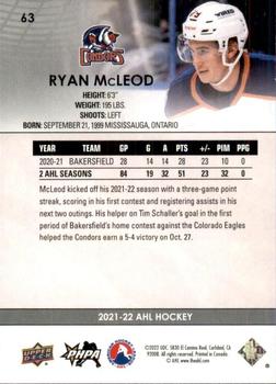 2021-22 Upper Deck AHL - Exclusives #63 Ryan McLeod Back