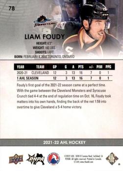 2021-22 Upper Deck AHL - Exclusives #78 Liam Foudy Back