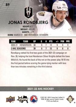 2021-22 Upper Deck AHL - Exclusives #89 Jonas Rondbjerg Back
