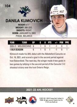 2021-22 Upper Deck AHL - Exclusives #104 Danila Klimovich Back