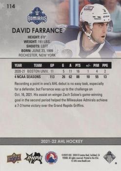 2021-22 Upper Deck AHL - Exclusives #114 David Farrance Back