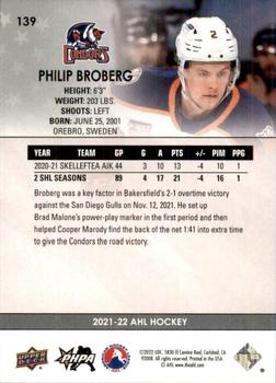 2021-22 Upper Deck AHL - Exclusives #139 Philip Broberg Back