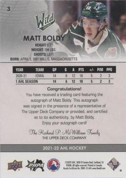 2021-22 Upper Deck AHL - Autographs #3 Matt Boldy Back
